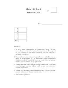 Math 121 Test 2: College Calculus Exam with Derivatives