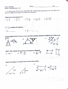 Honors Geometry Ch 8 Review: Proportions & Similar Polygons