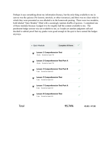 Quiz Module Scores and Completion Proof