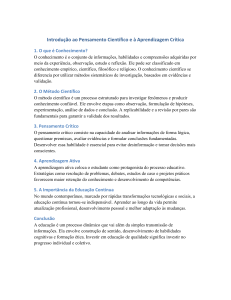 Introdu&ccedil;&atilde;o ao Pensamento Cient&iacute;fico e Aprendizagem Cr&iacute;tica