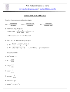 Ficha de F&oacute;rmulas de Matem&aacute;tica: Trigonometria, Geometria, &Aacute;lgebra