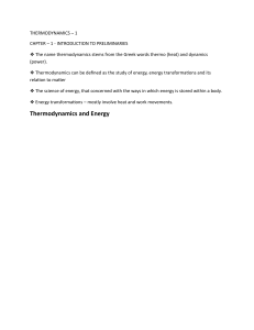 Thermodynamics Chapter 1: Introduction to Preliminaries