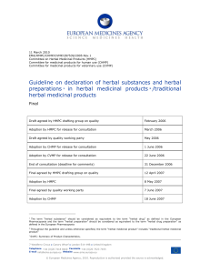 EMA Guideline on Herbal Substances Declaration