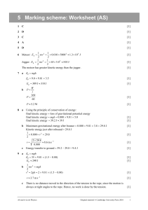 AS Physics Worksheet Marking Scheme