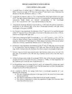 Physics Assignment: Optics and Laser Problems