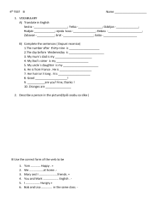 4th Grade English Test B: Vocabulary & Grammar