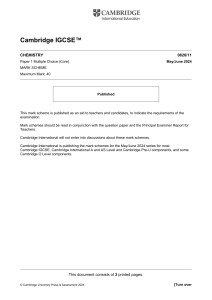 Cambridge IGCSE Chemistry 0620/11 May/June 2024 Mark Scheme