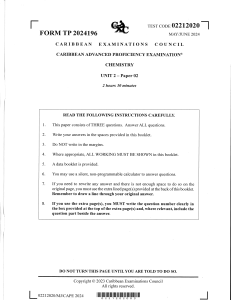 CAPE Chemistry Unit 2 Paper 02 Exam 2024
