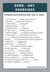 Some Any Exercises English Grammar Practice