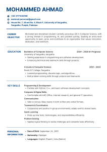 Mohammed Ahmad Computer Science Resume