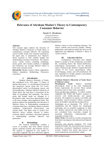 Maslow's Theory in Consumer Behavior: A Contemporary Analysis