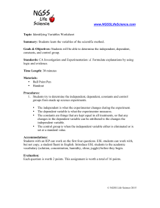 Identifying Variables Worksheet