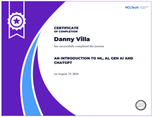 Certificate of Completion: Introduction to ML, AI, Gen AI & ChatGPT