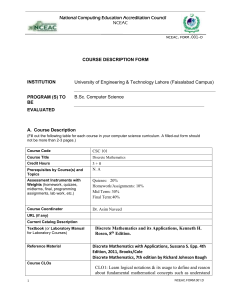 CSC 101 Discrete Mathematics Course Description Form