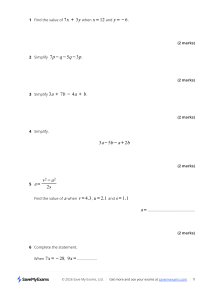 Math Algebra Practice Questions