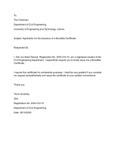 Bonafide Certificate Application - UET Lahore