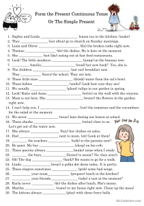 Present Continuous Tense Worksheet