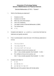 UTS Discrete Mathematics Tutorial 1: Logic & Truth Tables