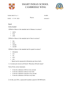 Grade 8 Physics Worksheet: Speed & Calculations