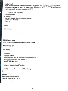 C Programming Practical Exercises: Hello World & Cube Volume