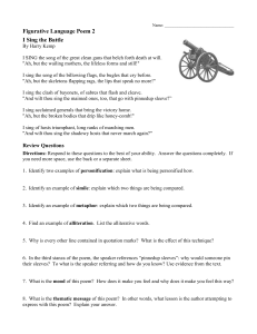 Figurative Language Poem Analysis: I Sing the Battle Worksheet
