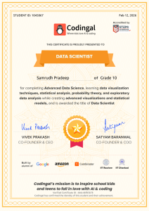 Data Scientist Certificate for Grade 10 Student