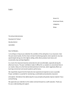 Student Letter to School Admin About Faulty Ceiling Fans