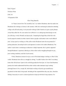 Analysis of Braaksma's Blue-Collar Labor Essay