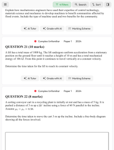 2024 Physics Exam Questions: Lift, Conveyor, Mechatronics