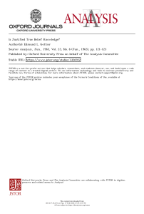 Is Justified True Belief Knowledge? Gettier's Problem