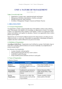 Principles of Management Unit 1: Nature of Management