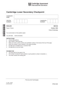 Cambridge Lower Secondary Checkpoint English Paper 2 Fiction Exam