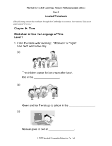Cambridge Primary Math Stage 1 Time Worksheet A