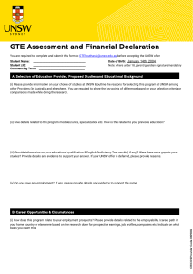 UNSW GTE Assessment and Financial Declaration Form