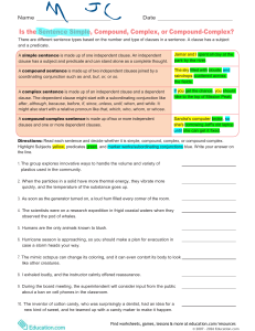 Sentence Types Worksheet: Simple, Compound, Complex, Compound-Complex