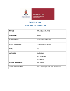 University of Pretoria Private Law Exam PVR 420