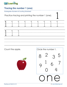 Kindergarten Worksheet: Tracing Number 1