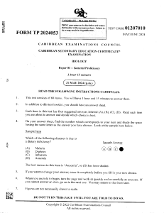 CSEC Biology Exam Paper 2024