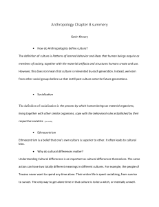 Anthropology Chapter 8 Summary: Culture & Socialization