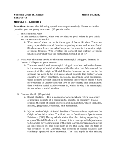 Social Studies Lesson 1: Origin and Concepts