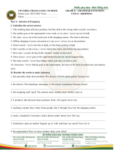 Grade 8 Grammar: Unit 8 Shopping Worksheet