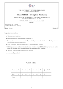 University of Free State Complex Analysis Exam Paper