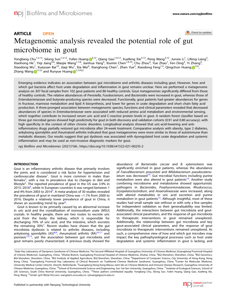Gut Microbiome Role in Gout: Metagenomic Study