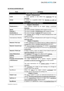 H2 Physics Definitions List