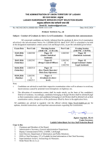 Ladakh LSSSSB Exam Dates 2026 Notice