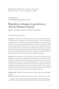 Biopol&iacute;tica y distop&iacute;a: gen&oacute;mica en Next de Crichton