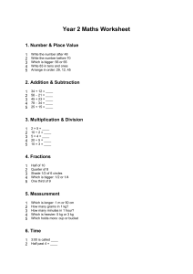Year 2 Maths Worksheet: Number, Addition, Fractions, More