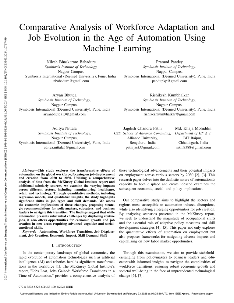 Automation and Workforce Adaptation: A Machine Learning Study