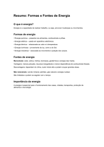 Resumo: Formas e Fontes de Energia