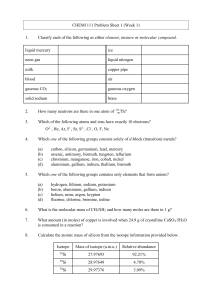 CHEM1111 Week 1 Problem Sheet: Chemistry Basics